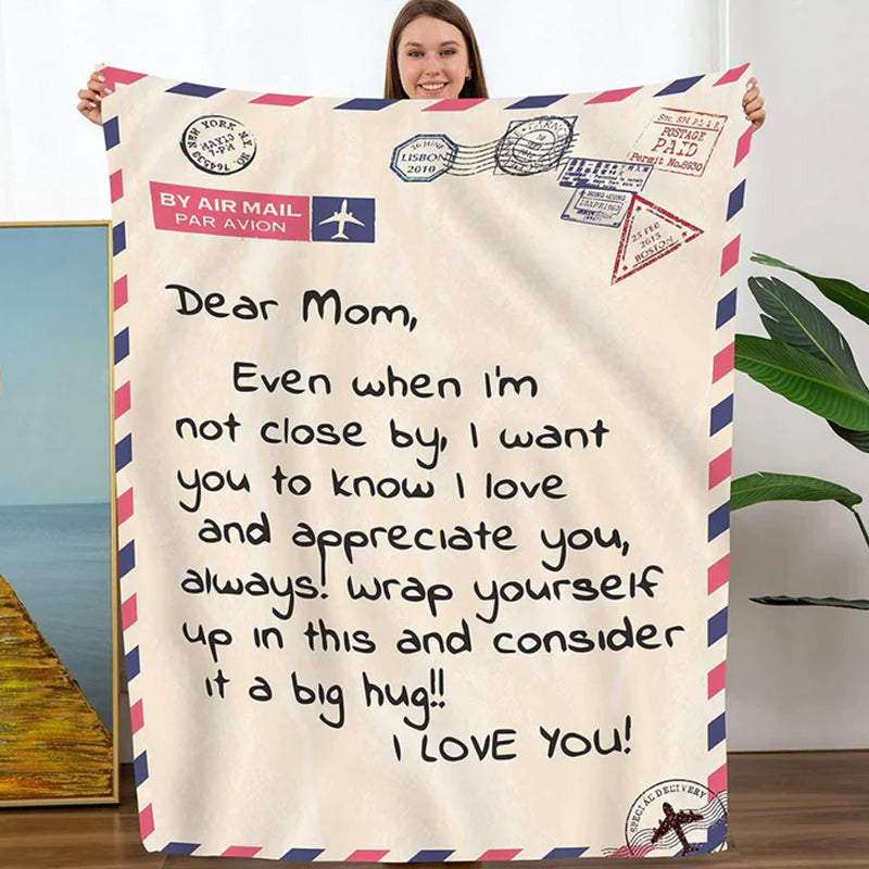 Letter Printed Flannel Throw Blanket Gift for Mom