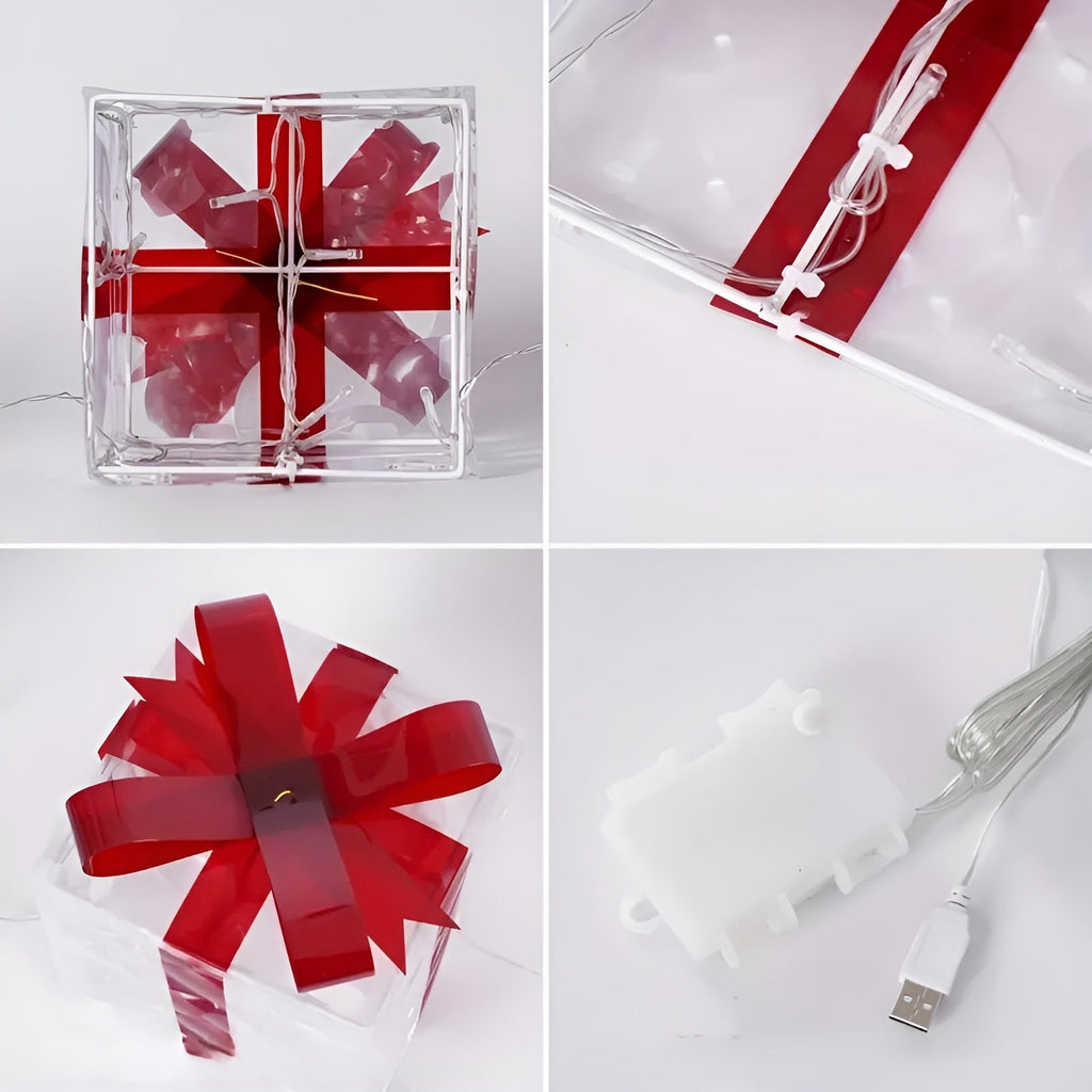 Bright gift boxes in a set of 3 – Transparent Christmas decoration with red ribbons | For indoors & outdoors