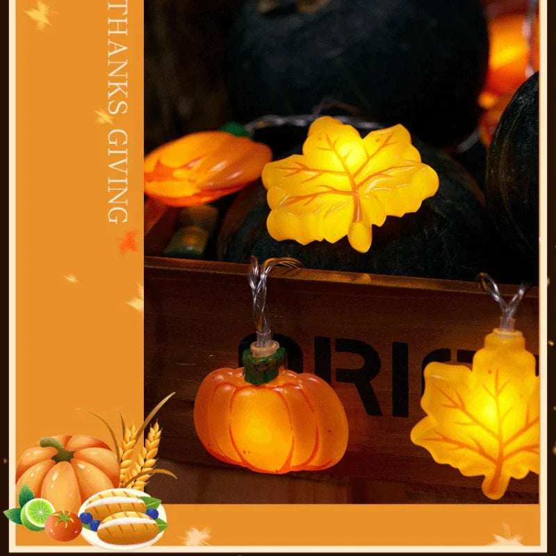 GlowHarvest Halloween String Lights | LED Pumpkin & Maple Leaves | 1.5m / 3m | Warm White