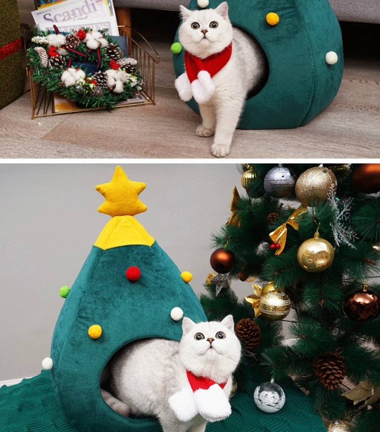 Christmas Tree Cat Bed - FestivePurr
