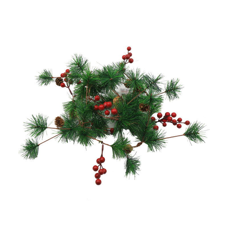 Modern Art Deco Battery Copper Plastic Leaf Bell Pine Needle Red Fruit Christmas Decoration LED String Lights For Bedroom