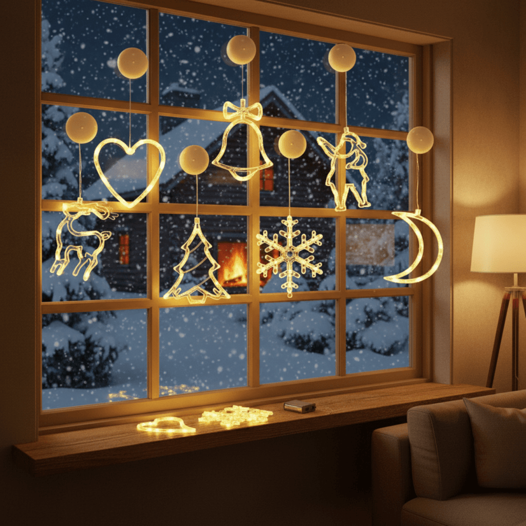 LED Christmas lights with suction cups for glass and mirrors