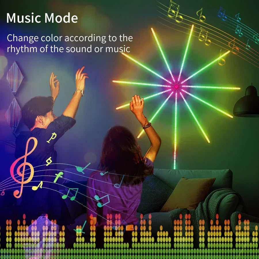 RGBIC Fireworks String Lights | Bluetooth & Music Control via App | 5V USB Dream Color Garland for Party, Wedding & Christmas | Aurafyre