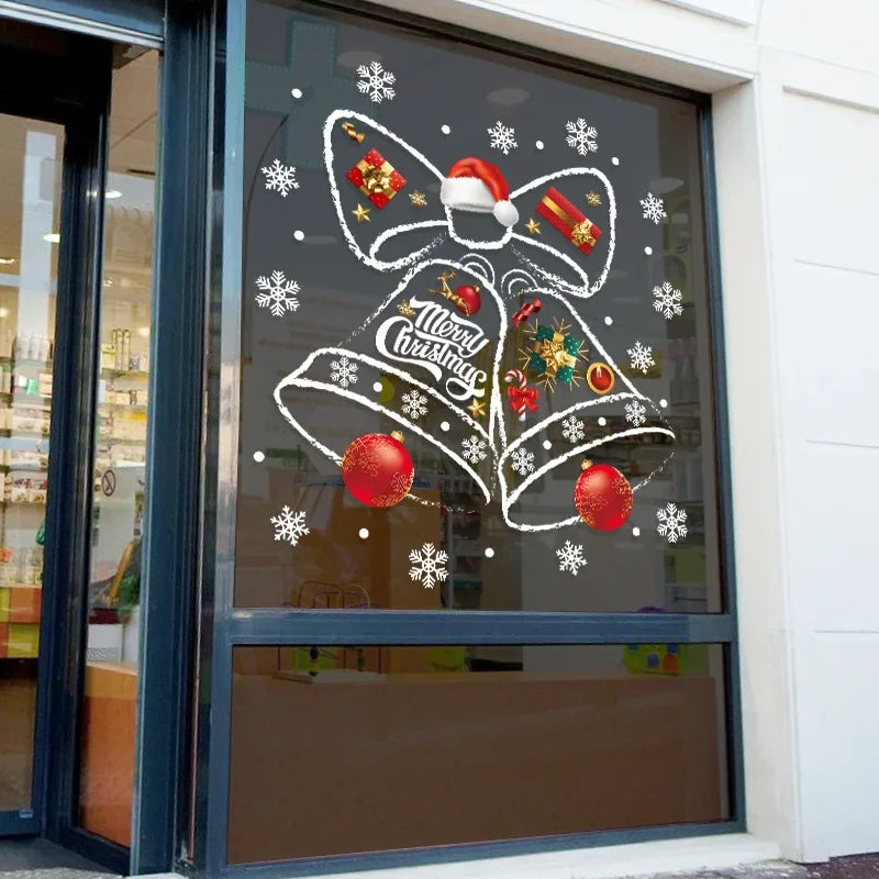 WinterBell Christmas Window Stickers – Reusable PVC Window Decoration with Festive Bell Design