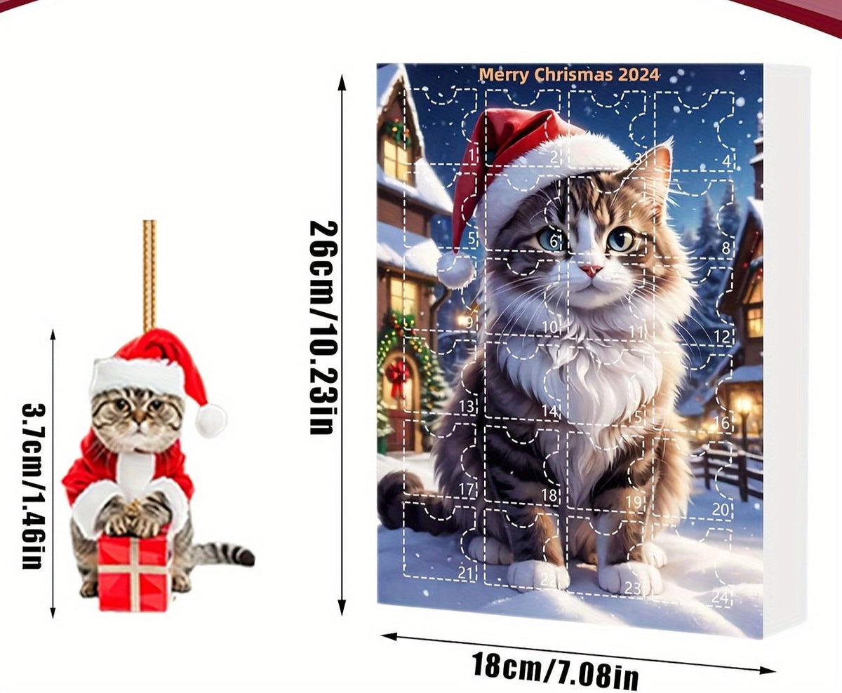 Vintage Cats Advent Calendar – 24-piece Christmas Calendar with Acrylic Hang Tags