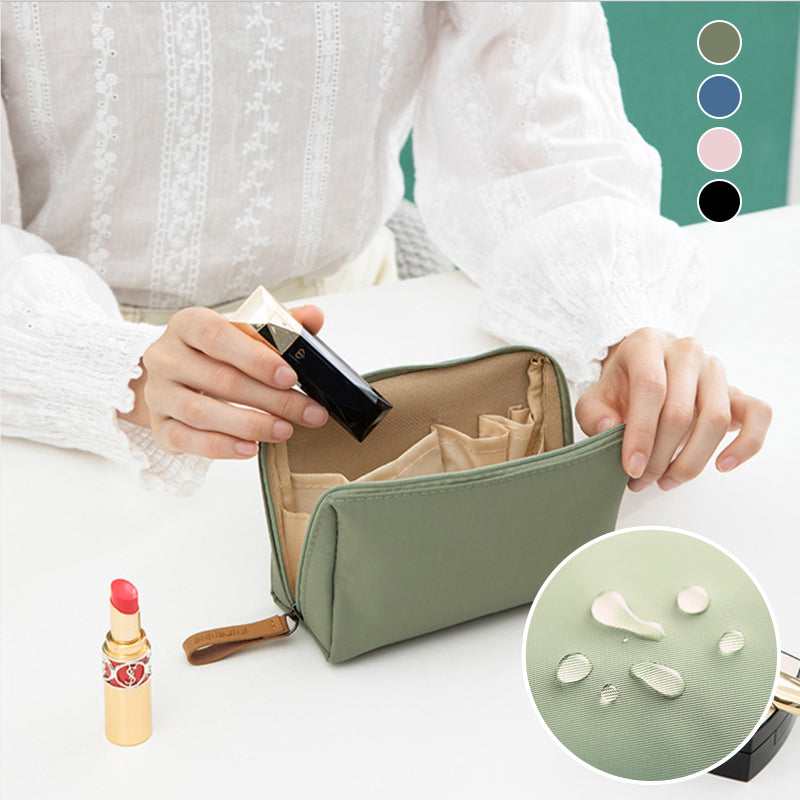 Solid color cosmetic bag with double zipper