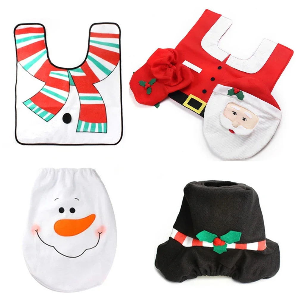 Kerst Toiletbrilhoezen Set met Kerstman – Feestelijke Badkamerdecoratie voor de Feestdagen