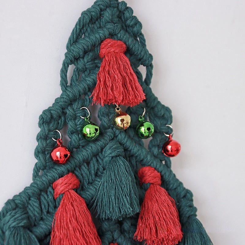 Macrame Red and Green Christmas Tree Wall Hanging
