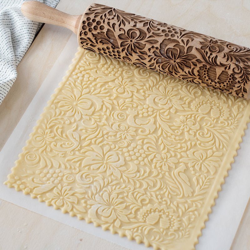 Handmade rolling pin with decorative Christmas embossing