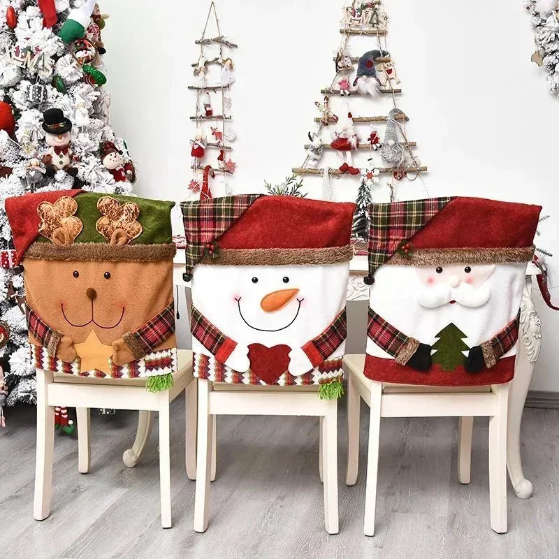 Christmas chair cover MerrySeat | Santa, Snowman & Reindeer Design | Fabric chair cover | Reusable decoration for Christmas