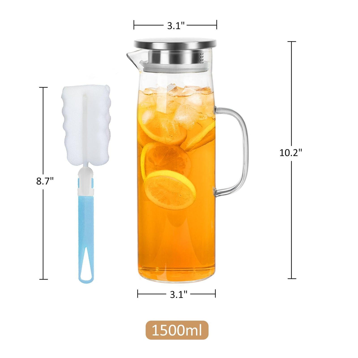 Cylindrical heat-resistant glass jug