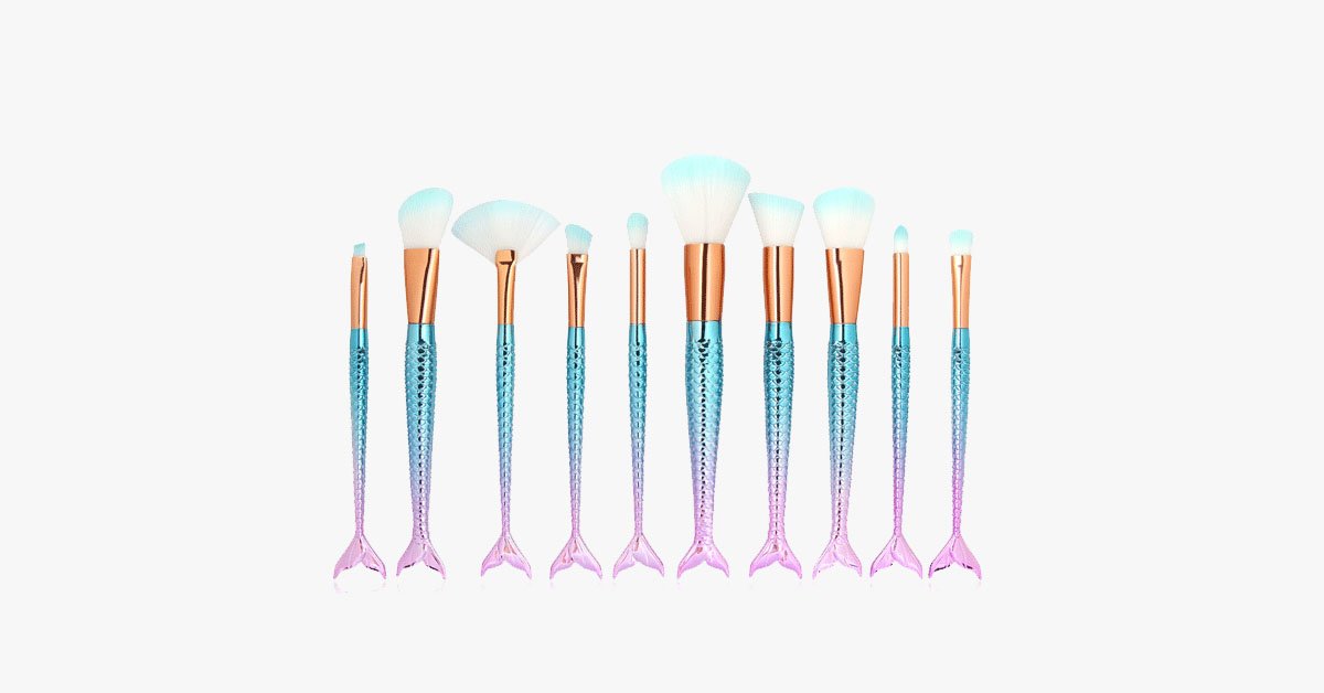 Mermaid Makeup Brush Set with FREE Contour Brush - Professional Cosmetic Brush for Eyeshadow, Eyeliner, Blush & Concealer
