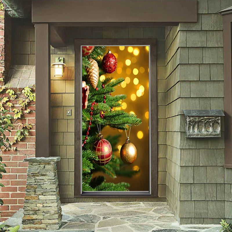 Christmas Door Cover | Fabric Front Door Decoration | Washable & Reusable | 91×203cm