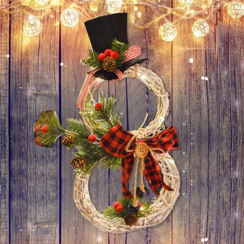 Christmas Wreath Rustic Snowman LED Decoration