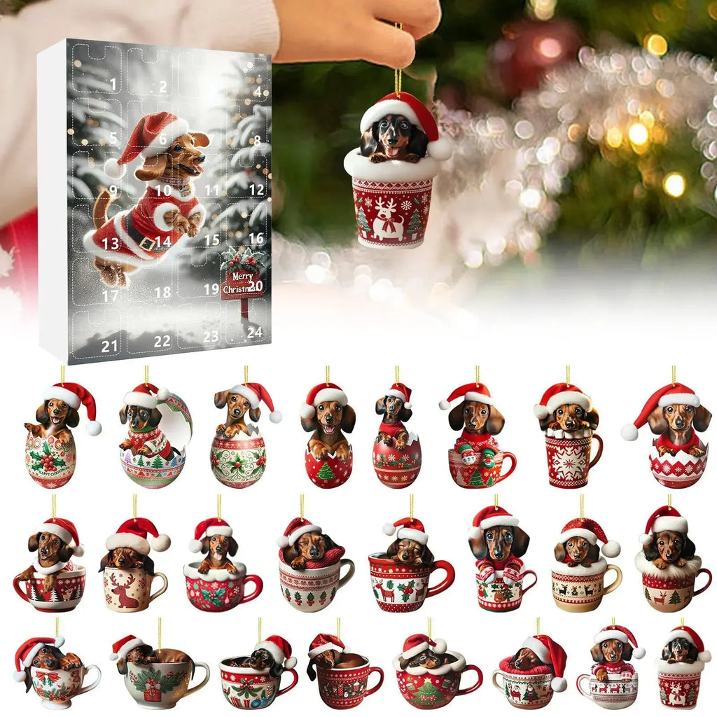 Christmas Advent Calendar with Dachshund Theme – 24 Days Countdown and Decorative Acrylic Design