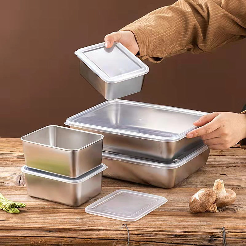 304 Stainless Steel Square Plate with Lid Food Storage Container for Kitchen