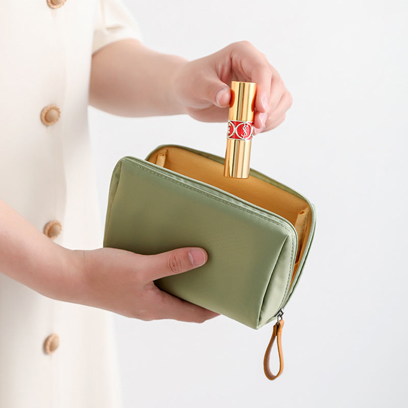 Solid color cosmetic bag with double zipper