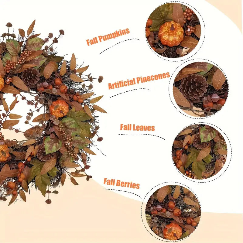 Autumn wreath with pumpkins | Door wreath for Halloween and Christmas