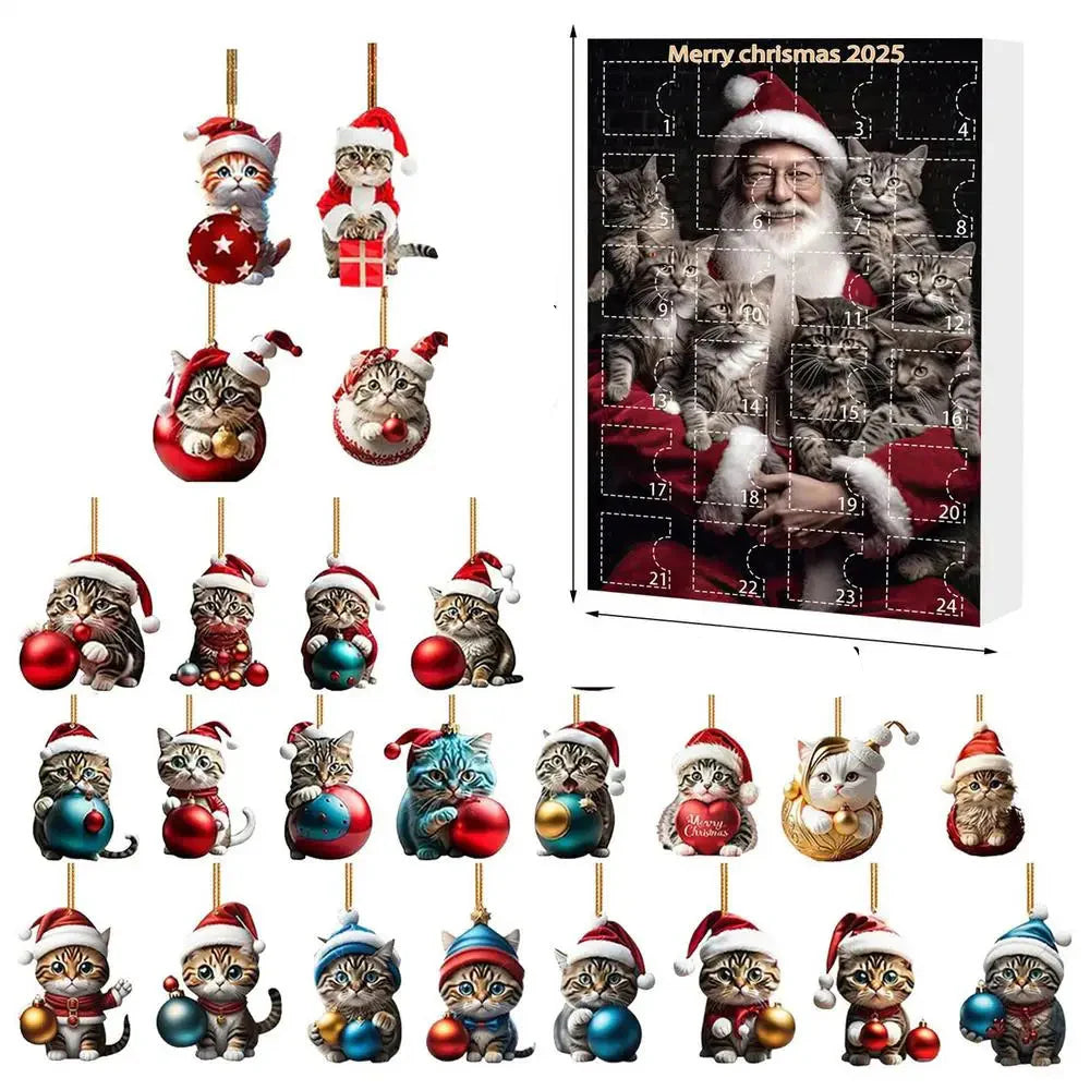 24-piece Cat Christmas Ornaments Set of Durable Acrylic for Advent Calendar Decoration