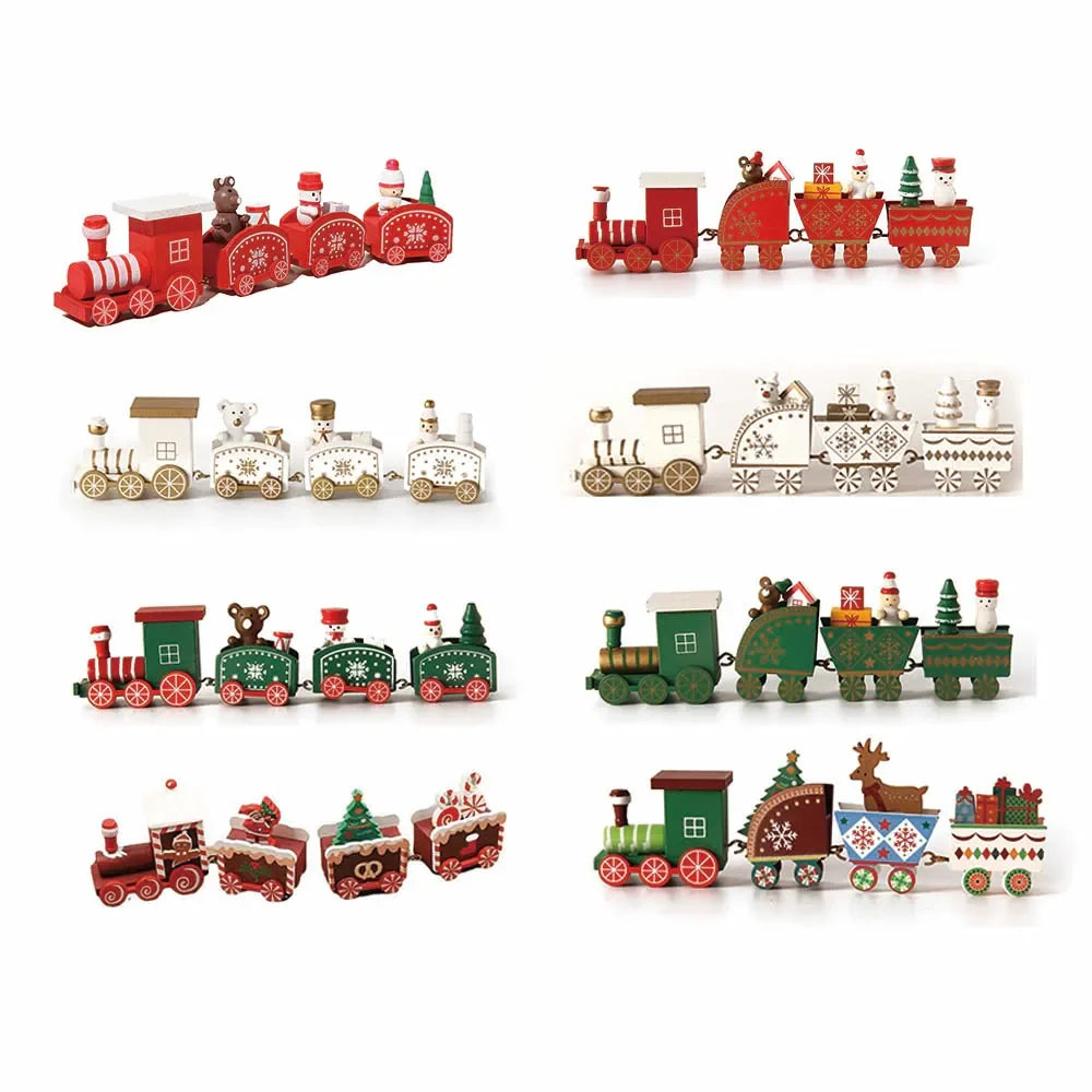 Kersthouten Treindecoratie met Bewegende Trein – Unieke Houten Kerstversiering voor Binnen