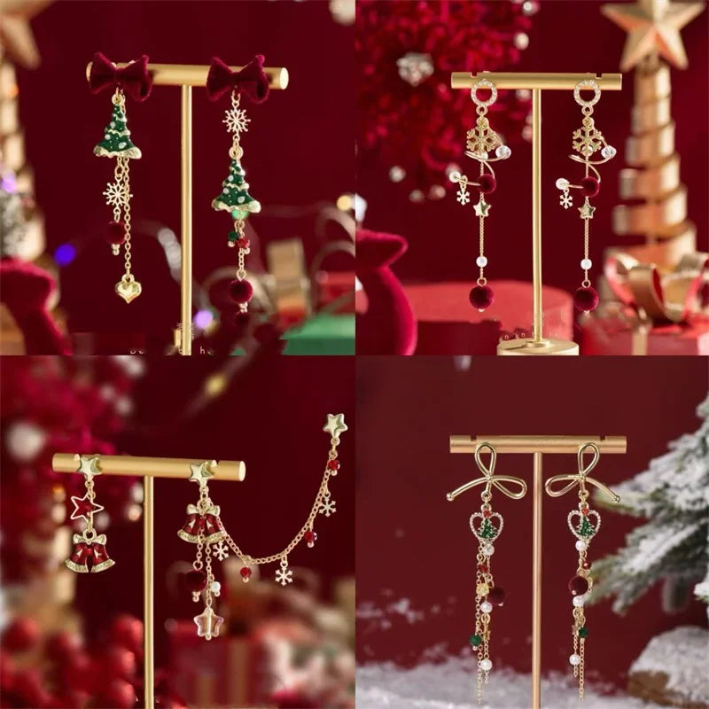 Lunarelle Vintage Kerstboom Oorbellen – Groen & Goud, Lichtgewicht en Feestelijk met Elegante Strik
