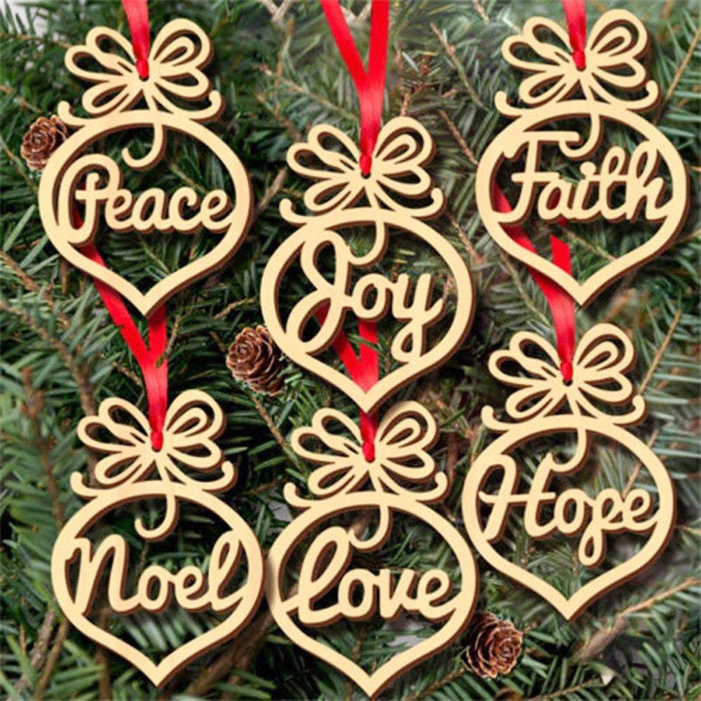 Christmas hanging wooden hollow pendant 6 piece set