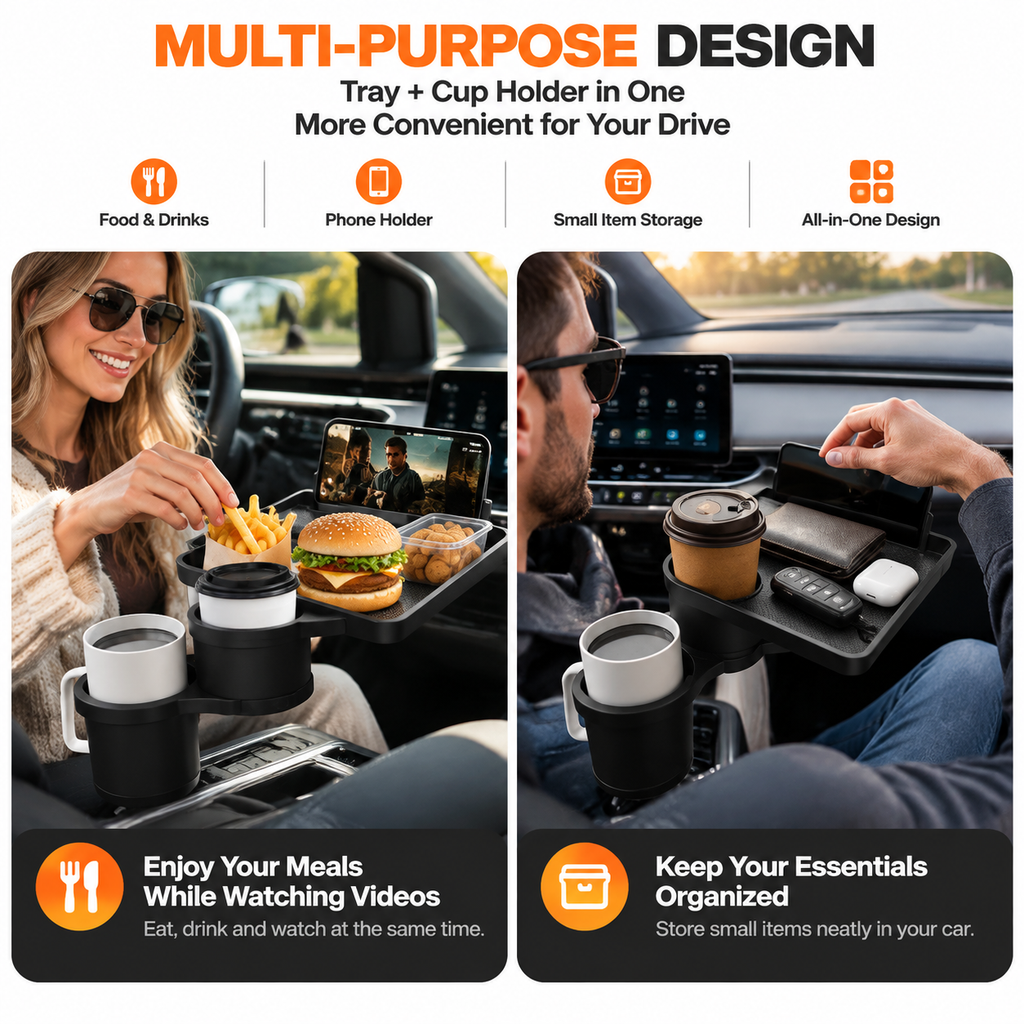 360° Rotating Car Cup Holder Tray