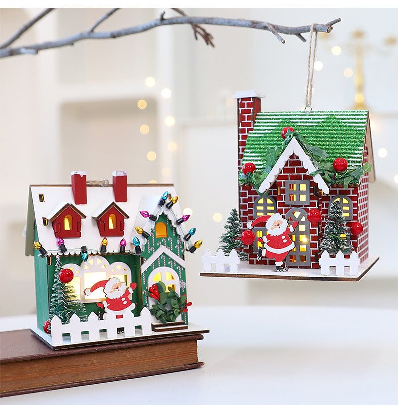 Miniature Wooden Christmas House Hanging Ornament