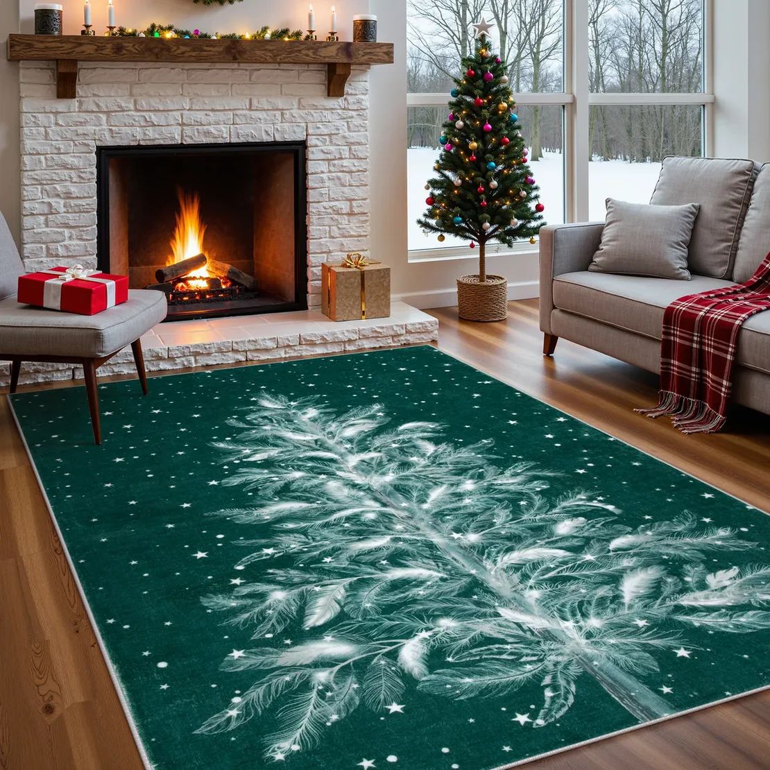 Christmas Rug - Crystal Velvet Living Room Bedroom Non-Slip And Stain-Resistant Rug