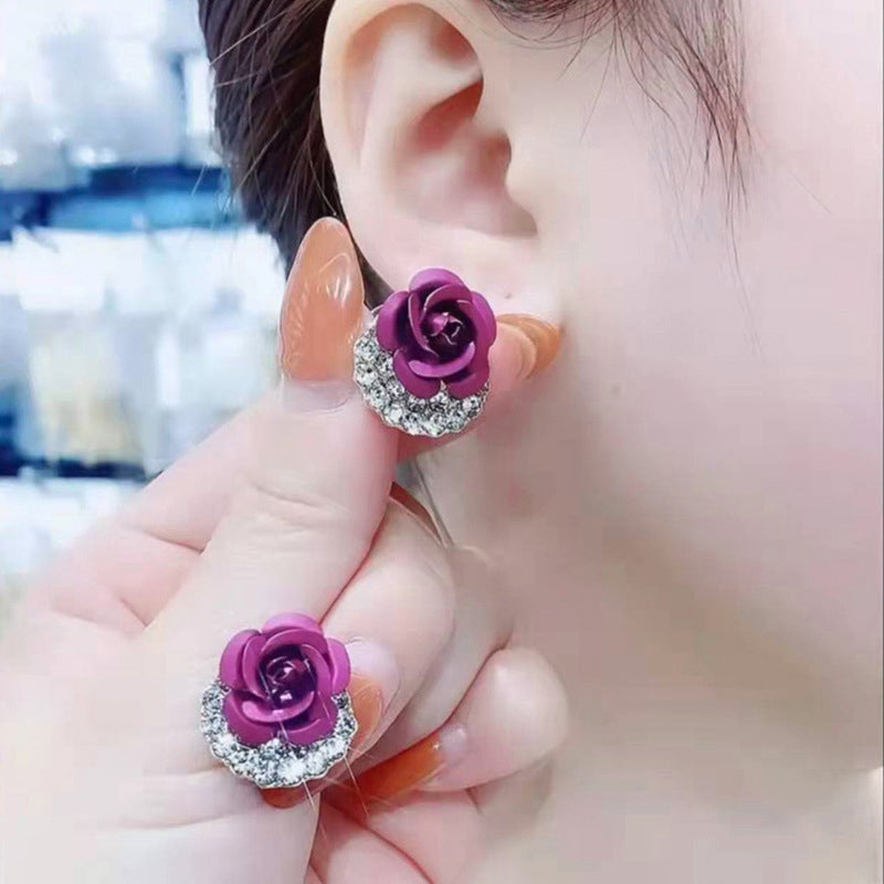 Blue Rose Stud Earrings