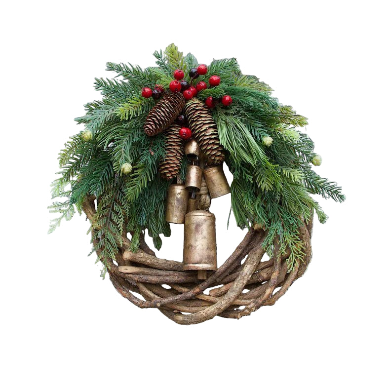 Boho Christmas wreath with bells | Door & wall decoration | Handmade