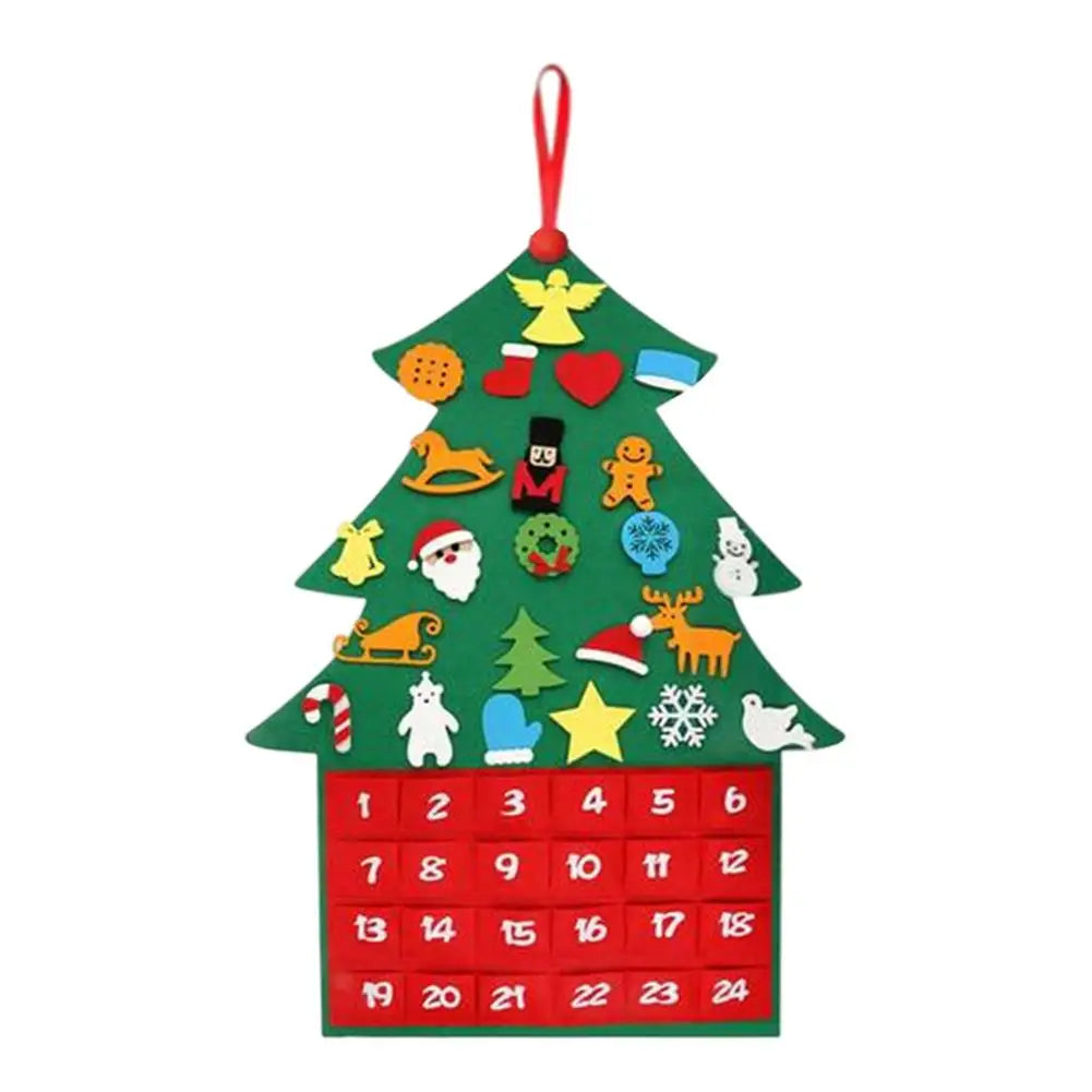Felt Christmas Tree Advent Calendar with 24 Pockets and Cartoon Patterns – Festive Decoration for Counting Down to Christmas