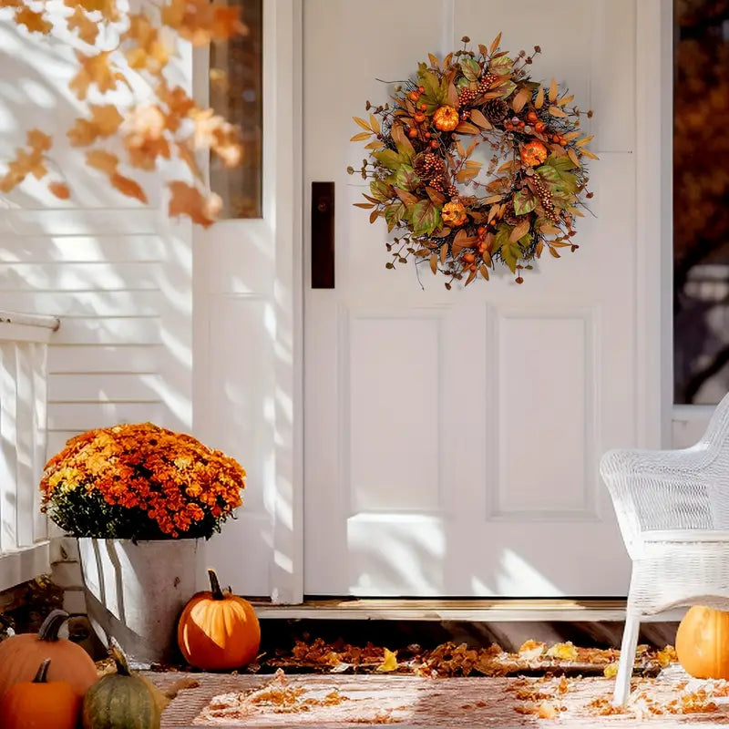 Autumn wreath with pumpkins | Door wreath for Halloween and Christmas
