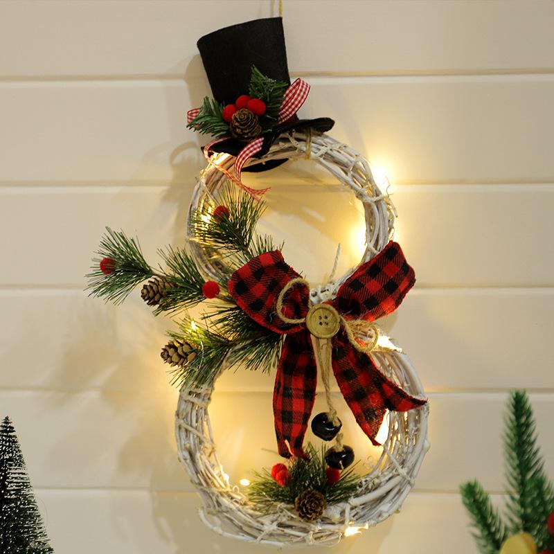 Christmas Wreath Rustic Snowman LED Decoration