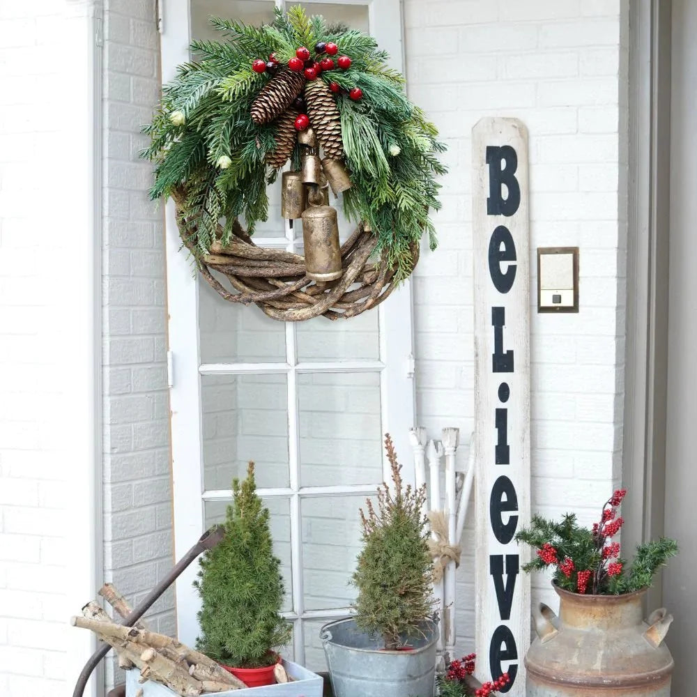 Boho Christmas wreath with bells | Door & wall decoration | Handmade