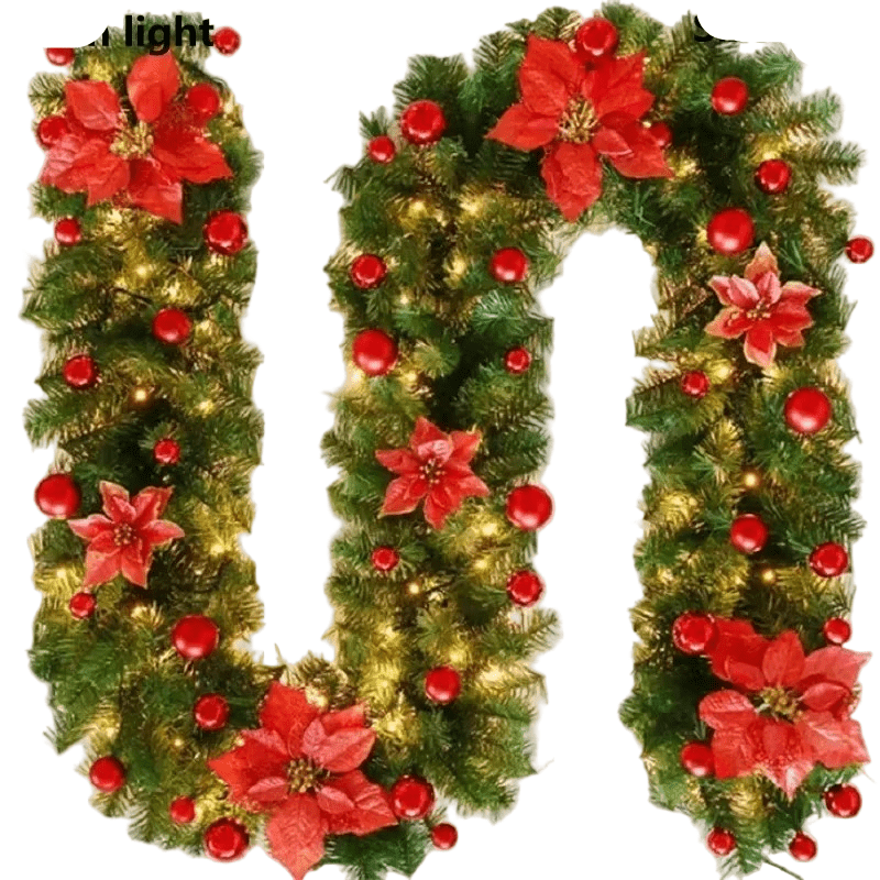 LumiRotan Christmas Garland – Illuminated Rattan Garland with Warm LEDs for Festive Decoration