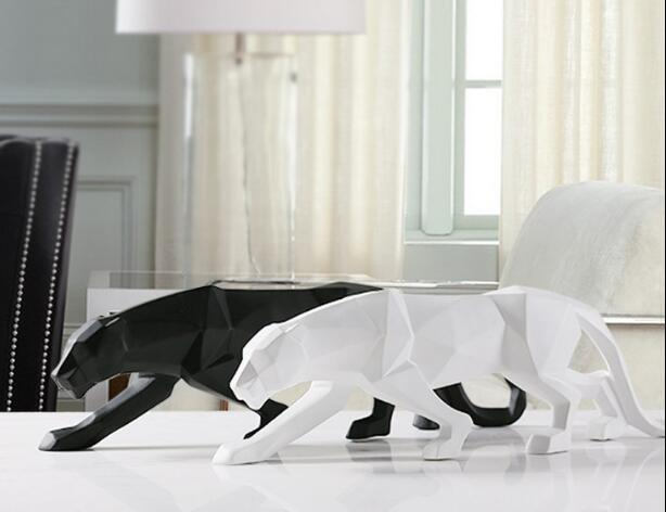 Modern Resin Geometric ack Panther Sculpture