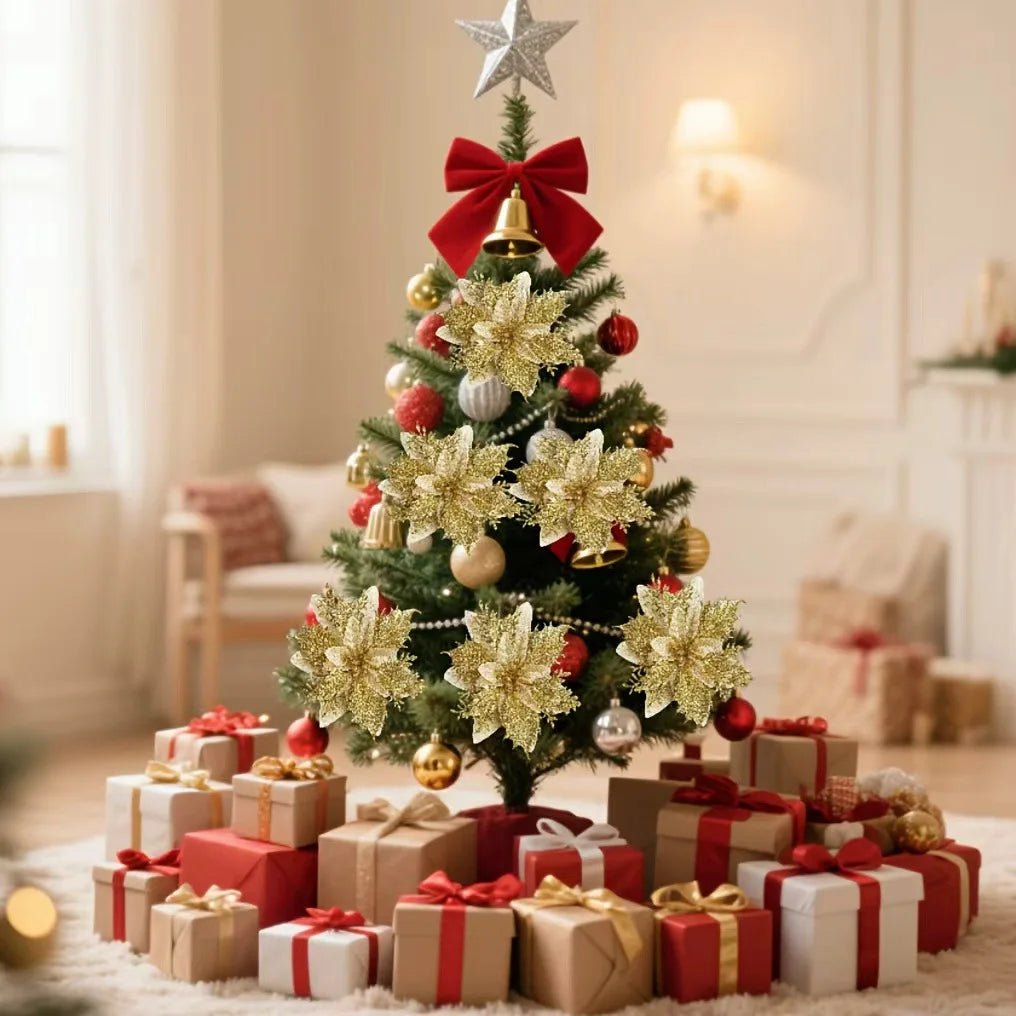 Premium Glitter Flower Ornaments for Festive Presentation