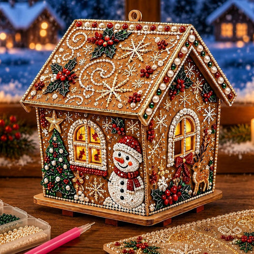 3D Christmas Pearl Diamond Painting Wooden House Art Kit for Adults