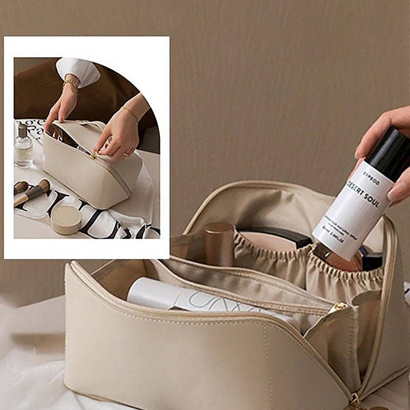 Large Travel Cosmetic Bag with Double-Layer Design