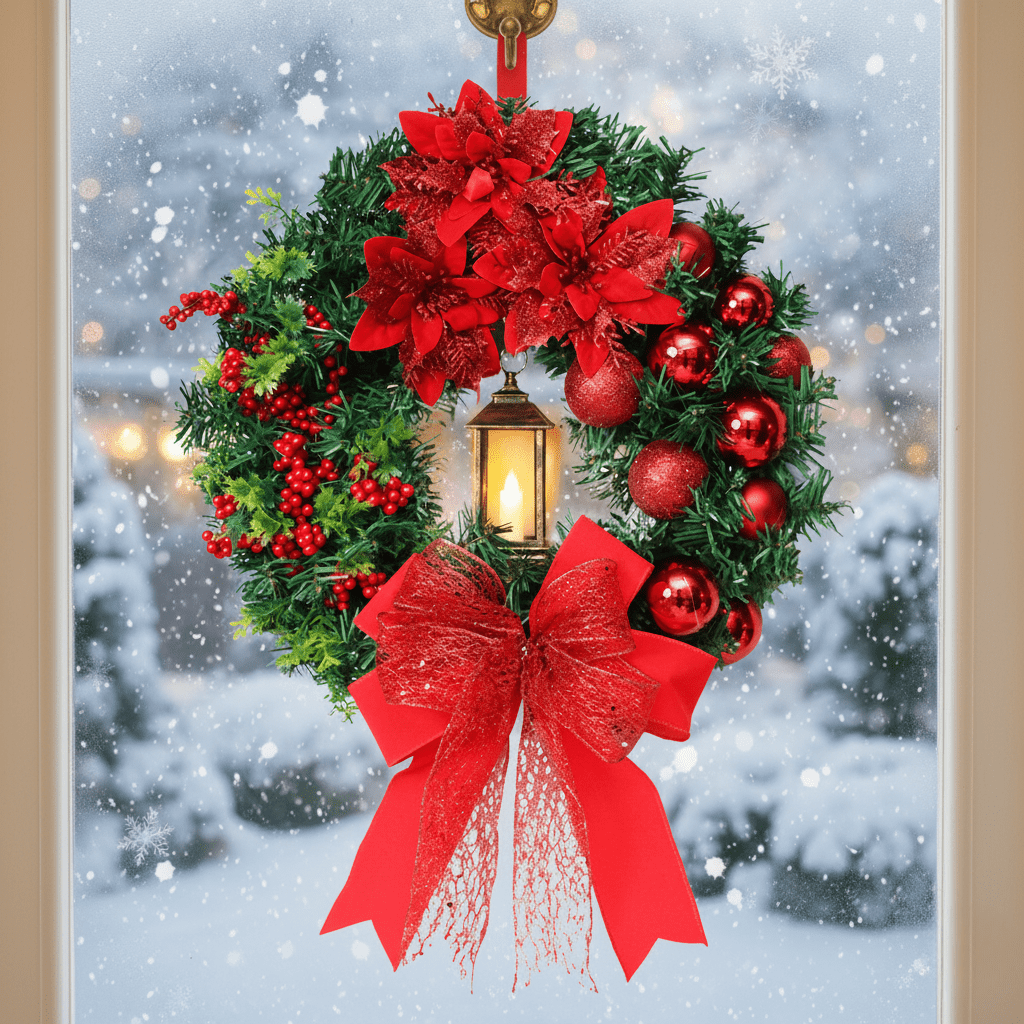 Wreath with Lantern and Ornaments for Radiant Christmas Charm