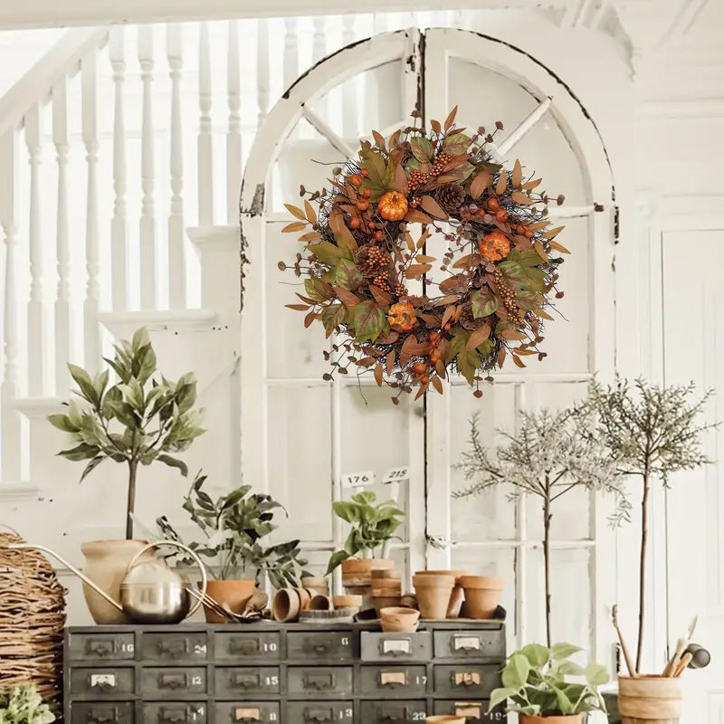 Autumn wreath with pumpkins | Door wreath for Halloween and Christmas