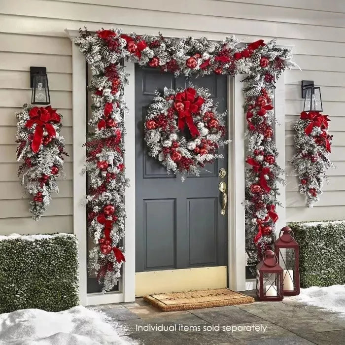 Cordless Prelit Holiday Trim | LED Lights, Auto-Timer & Premium Red/White Decor