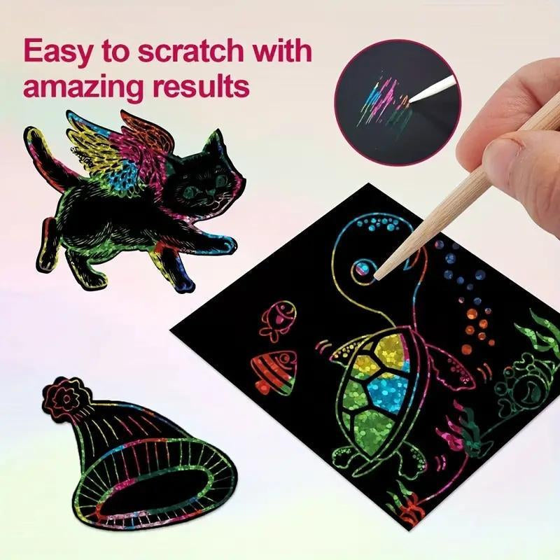 【100 sheets/1 set】DIY Rainbow Magic Scratch Paper Art Set
