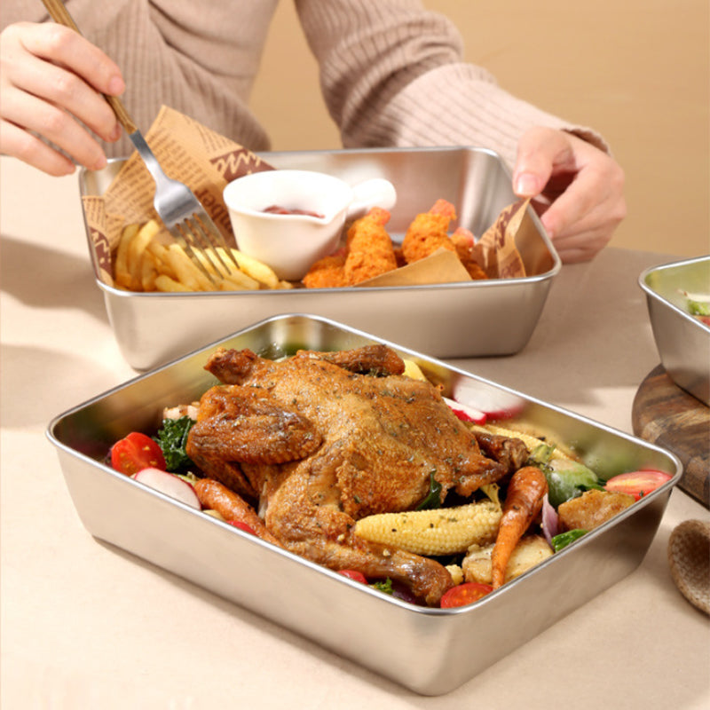 304 Stainless Steel Square Plate with Lid Food Storage Container for Kitchen