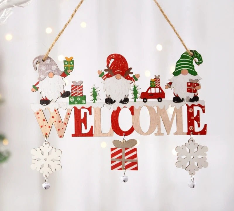 Gnome Santa Claus Wooden Hanging Ornament Signage - Set of 5 – Festive Christmas Decoration for Home, Door, and Tree, Perfect for Holiday Cheer