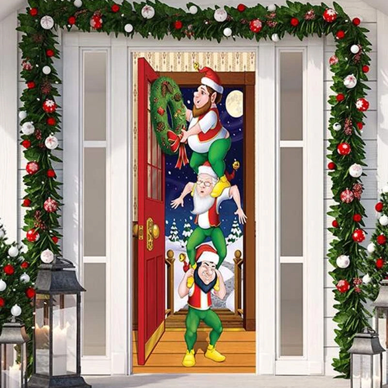 Christmas Door Decoration | Fabric Door Cover | Washable & Reusable