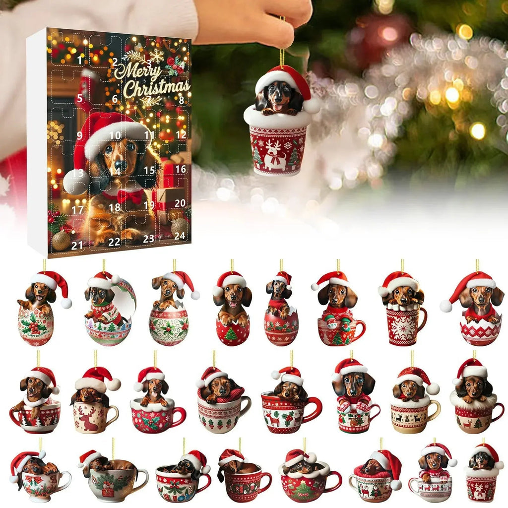 Christmas Advent Calendar with Dachshund Theme – 24 Days Countdown and Decorative Acrylic Design