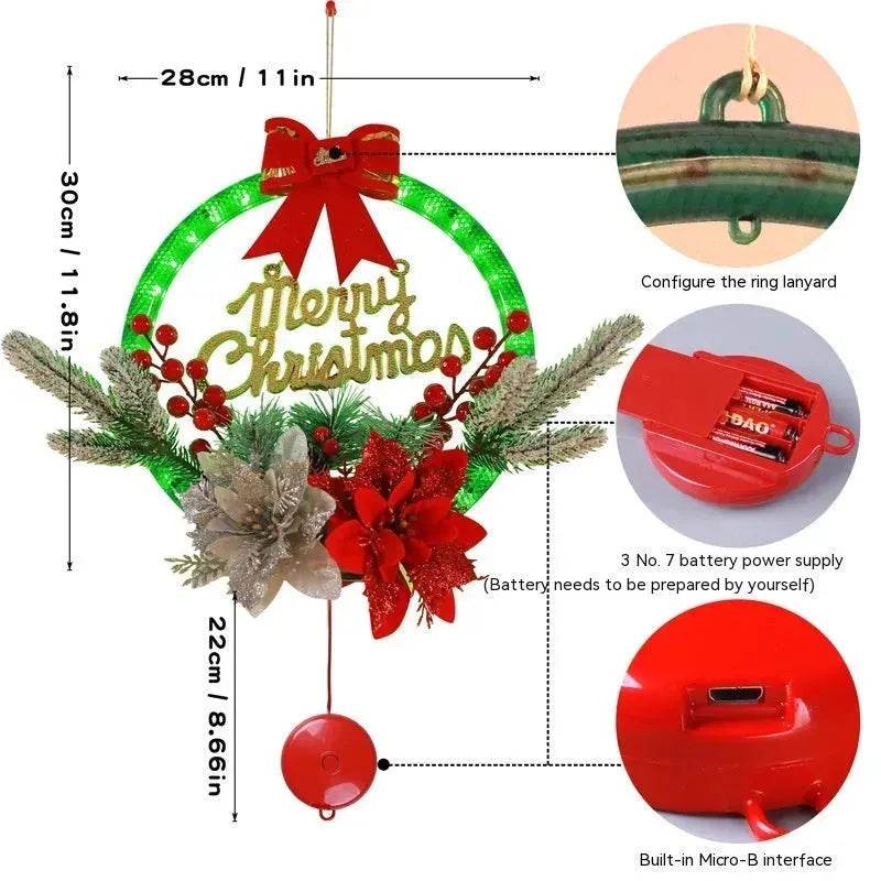 Christmas Luminous LED Light Garland Door Hanging wreaths Decorations