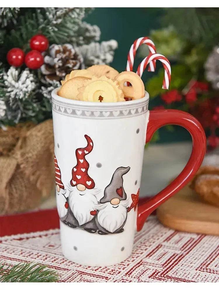 Christmas Large Capacity Nordic Christmas Tall Hat Ceramic Relief Mug Cup
